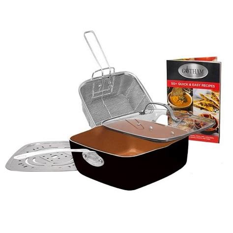 Gotham Steel Titanium Ceramic 9.5” Non-Stick Copper Deep Square Frying & Cooking Pan With Lid ...