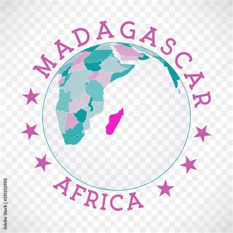 Madagascar round logo. Badge of country with map of Madagascar in world ...