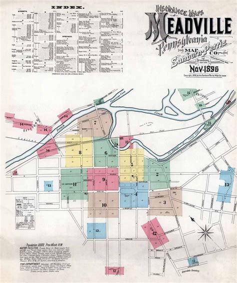 1896 Town Map of Meadville Crawford County Pennsylvania | Etsy