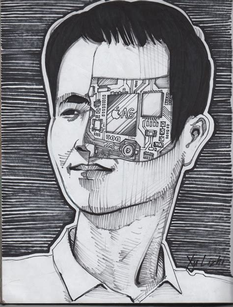 A drawing of Xu Lizhi; a chinese factory worker who committed suicide in 2014 along with his ...