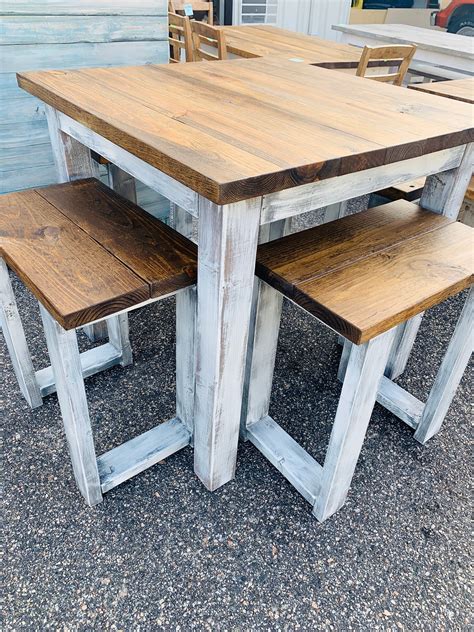 Counter Height Rustic Farmhouse Table with Stools, High Top table with Tall Seating Provincial ...