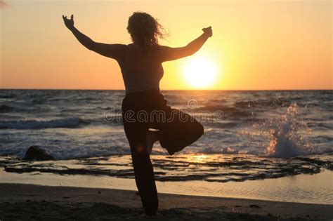 Woman Meditation and Yoga Poses in the Beach Stock Photo - Image of ...