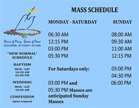 Mass Schedule ~ EDSA Shrine - Shrine of Mary, Queen of Peace, Our Lady of EDSA