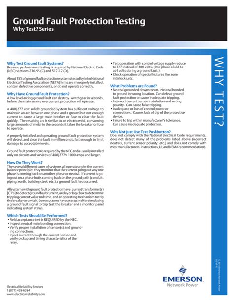 W H Ground Fault Protection Testing Why Test? Series