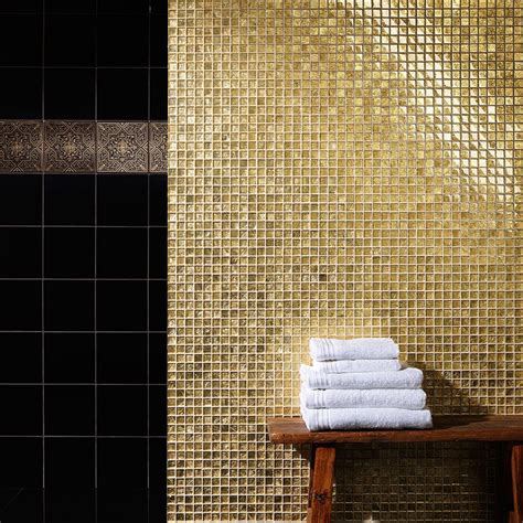 Teres Mosaic Tiles | Black and gold bathroom, Gold mosaic, Gold bathroom