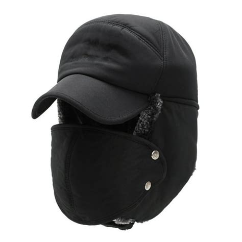 Unisex Warm Winter Trapper Trooper Hat Mens Faux Fur Bomber Hats with Ear Flap Windproof Mask ...