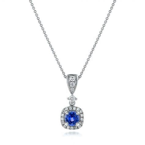 Custom Sapphire And Diamond Halo Pendant #100892 - Seattle Bellevue | Joseph Jewelry