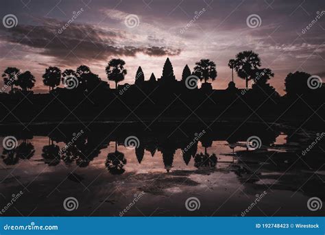 A Horizontal Shot of a Sunrise at Angkor Wat Temple, Cambodia Stock ...