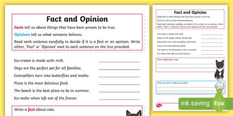 Fact and Opinion Worksheet Year 1 (teacher made)