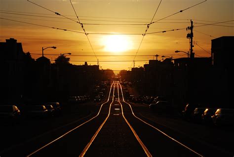 Fotos gratis : ligero, pista, ferrocarril, amanecer, puesta de sol, noche, luz de sol, Mañana ...