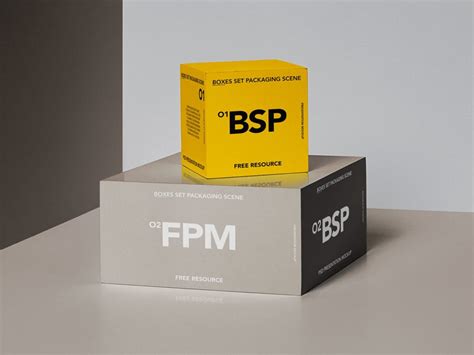 PSD Box Free Mockup Packaging Set - Free Mockup