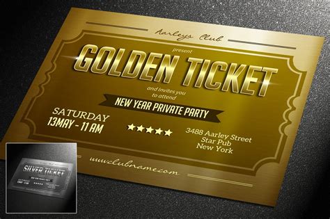 Multipurpose Golden Ticket Invitation Template PSD | Golden ticket invitations, Ticket ...