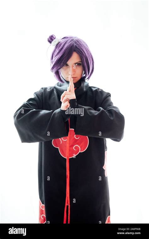 woman anime cosplayer with purple japan hair Stock Photo - Alamy