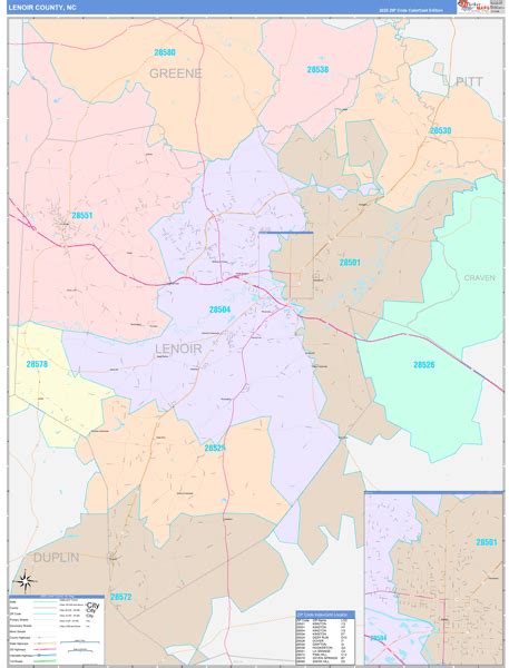 Lenoir County, NC Wall Map Color Cast Style by MarketMAPS - MapSales