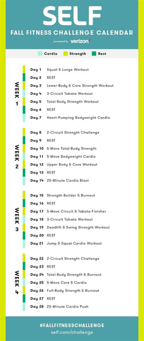 The Full SELF Fall Fitness Challenge Calendar | Fall Fitness Challenge | SELF