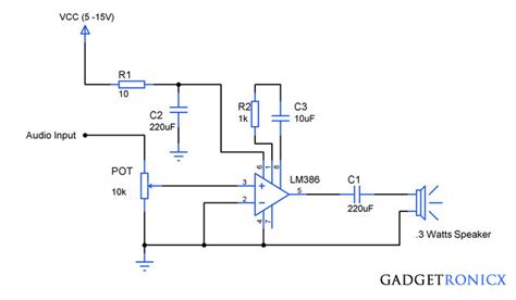 Audio amplifier circuit using IC LM386 - Gadgetronicx