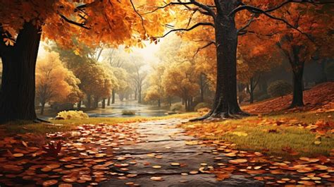 Premium AI Image | Serene Autumn Path in the Park with Scattered Leaves ...