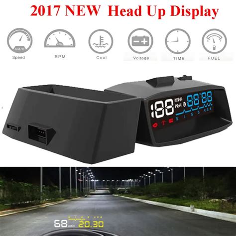 2017 Car HUD Screen Auto OBDII 4F Car HUD OBD2 Port Head Up Display KM/h MPH Overspeed Warning ...