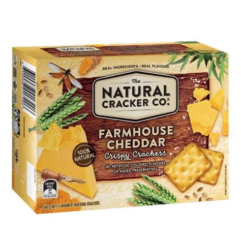 The Natural Cracker Co. Farmhouse Cheddar Crispy Crackers 160g - Black ...