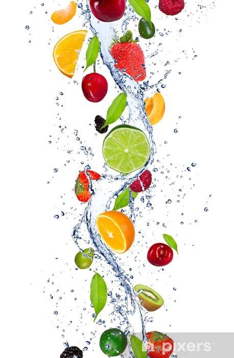 Wall Mural Fresh fruits falling in water splash - PIXERS.US