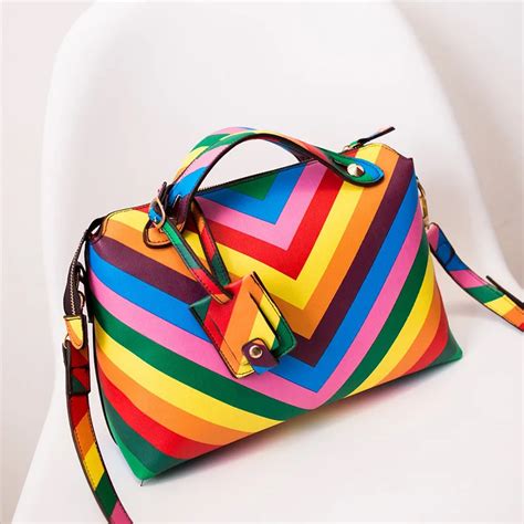 Hot 2015 New Arrival Womens Fashion Sweet Rainbow Colored Handbag ...