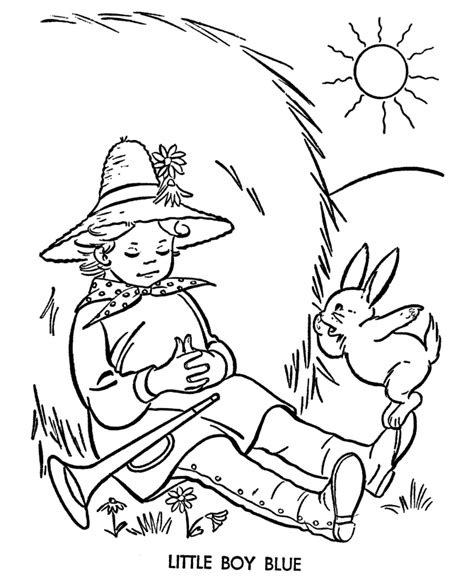 BlueBonkers: Nursery Rhymes Coloring Page Sheets - Little Boy Blue- Story Character