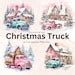 Watercolor Christmas Truck Clipart, 18 Pastel Watercolor Vintage Christmas Truck Winter PNG ...