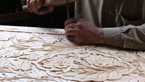 Indian Man Are Making Wooden Souvenirs For Tourists In Srinagar, India. Wood Carving Is A ...