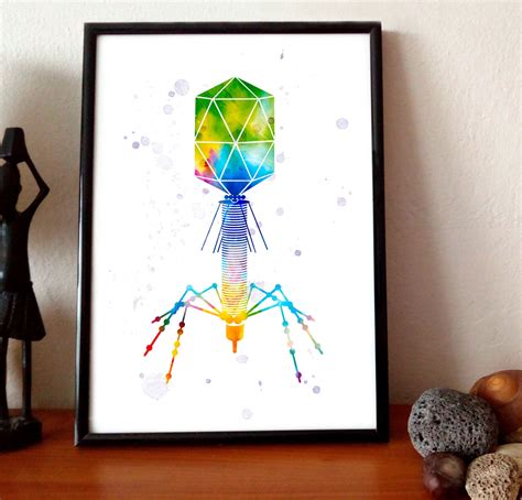 Bacteriophage Art Watercolor Print Bacteria Painting Microbe - Etsy