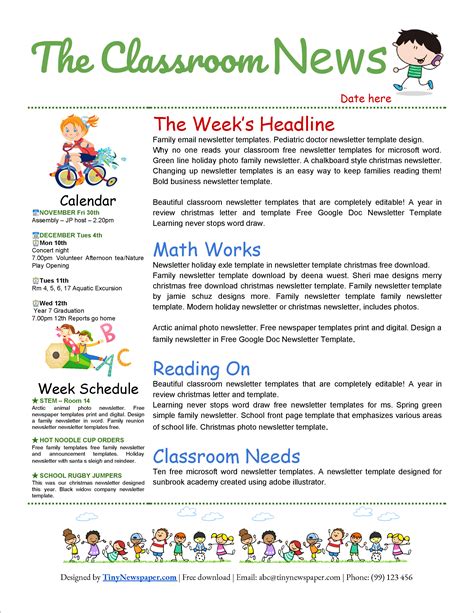 40 Free Printable A4 Newsletter Templates For School And Community ...