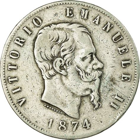 Monnaie, Italie, Vittorio Emanuele II, 5 Lire, 1874, Milan, TB+, Argent, KM:8.3 | Monnaie ...