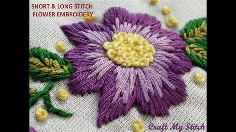 Short n long stitch flower - YouTube