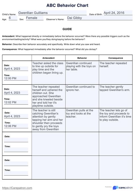 ABC Behavior Chart & Example | Free PDF Download