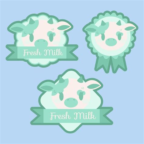 Premium Vector | Four stickers with a cow and a ribbon that says fresh ...