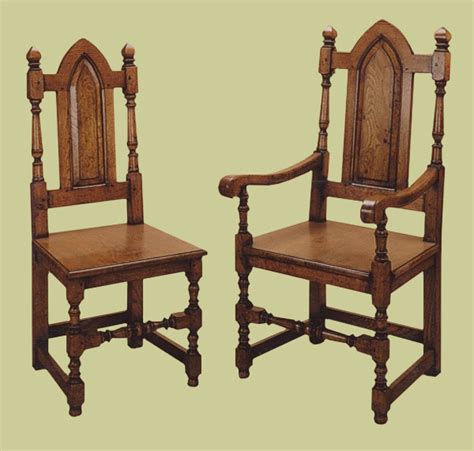 Joined Gothic Style Oak Dining Chairs