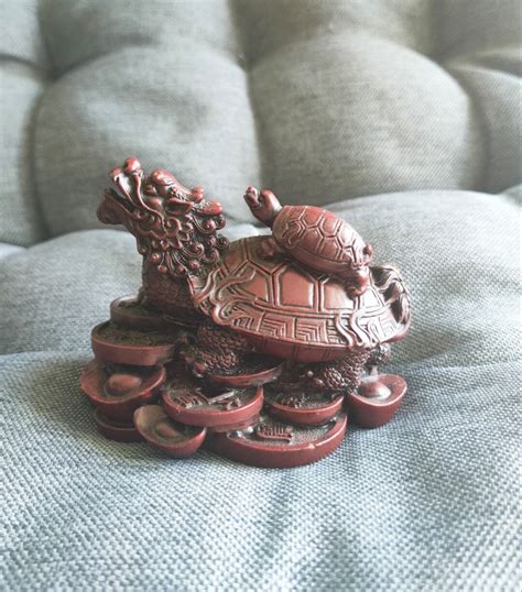 Vintage Chinese Feng Shui Dragon Turtle & Tortoise Sitting on Coins, Lucky, Wealth and Fortune ...