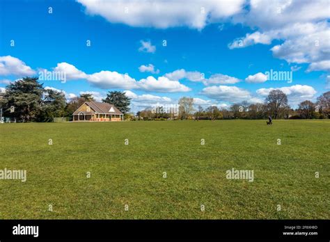 A view of Sol Joel Park, in Earley, Reading, UK. An open green, public ...