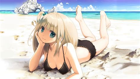 Wallpaper : anime girls, barefoot, beach, original characters, hair, bikini, mythology, swimwear ...