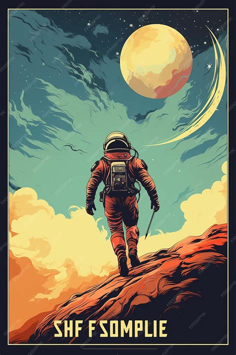 Premium AI Image | vintage retro space poster with astronaut flying in ...