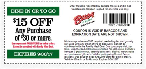 Buca Di Beppo Printable Coupons