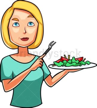Blonde Woman Eating Salad Cartoon Vector Clipart - FriendlyStock