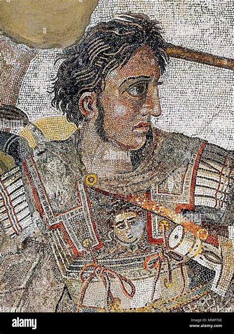 . The detail of the Alexander Mosaic showing Alexander the Great. . circa 100 BC. Unknown ...