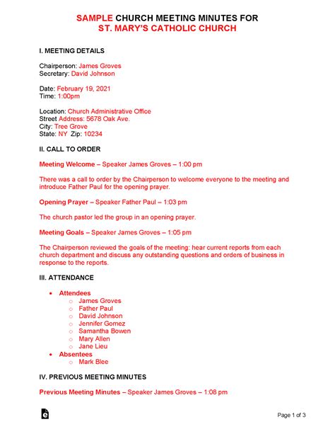 Free Church Meeting Minutes Template - PDF | Word – eForms