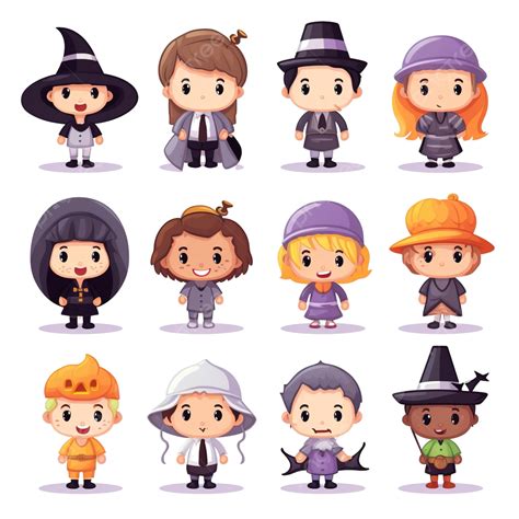 Character Halloween Vector Set Cute Kids Characters Wearing Halloween ...