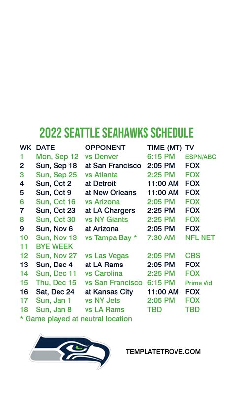 Seahawks Schedule