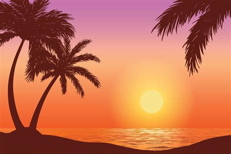 vector illustration of sunset tropical beach natural scenery 11972953 ...