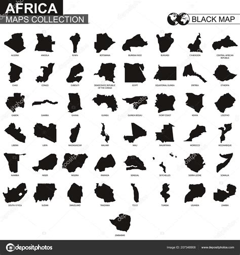 Maps Collection Countries Africa Black Contour Maps Africa Vector Set Stock Vector Image by ...