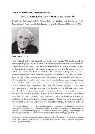 Donald Winnicott on the Mirroring Function | PDF