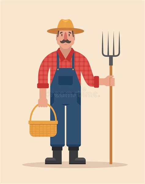 Farmer Character Flat Vector Illustration. Stock Vector - Illustration ...