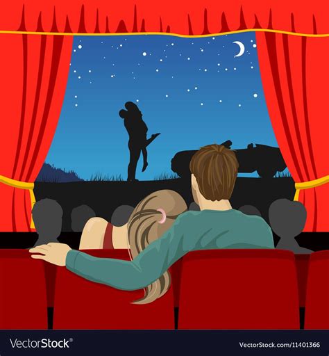 back view of couple of lovers watching romantic movie in cinema theater. Download a Free Preview ...